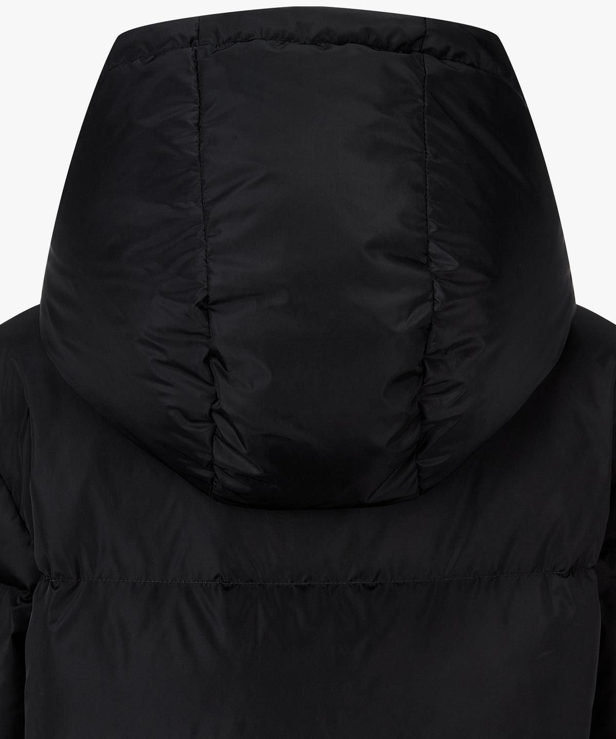 아르마니 익스체인지(ARMANI EXCHANGE) 여성 로고 패치 후디드 다운 패딩 코트 _블랙_A425310500
