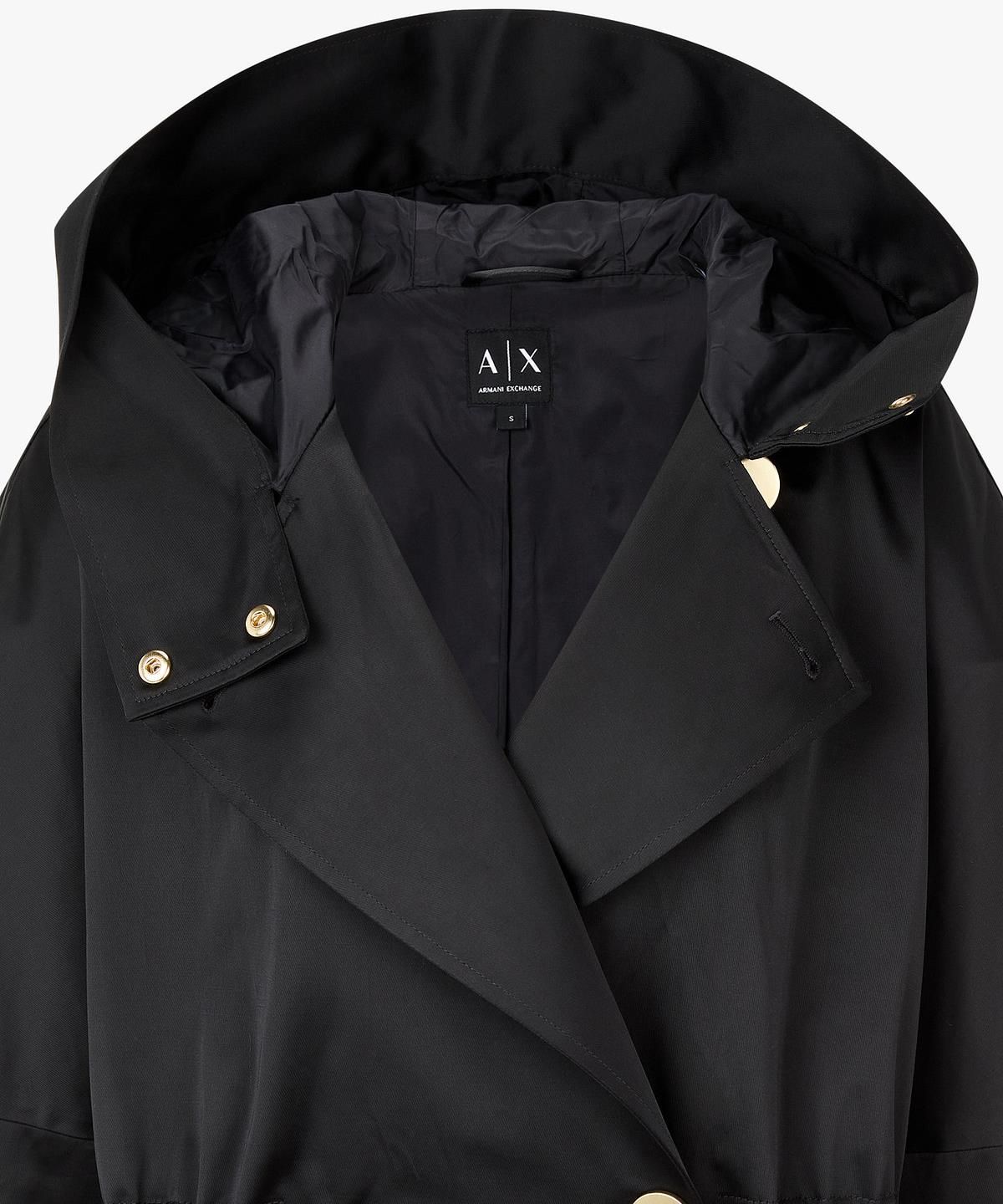 아르마니 익스체인지(ARMANI EXCHANGE) 여성 스트링 디테일 후디드 카반 코트 _블랙_A426110508