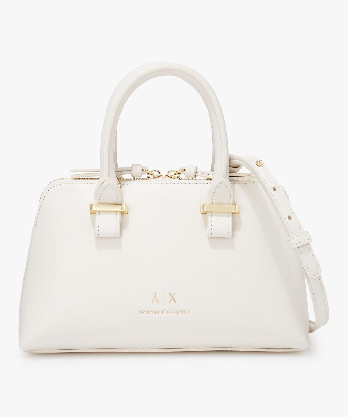 아르마니 익스체인지(ARMANI EXCHANGE) 여성 디보싱 로고 지퍼드 스몰 토트백 _오프 화이트_A425170509