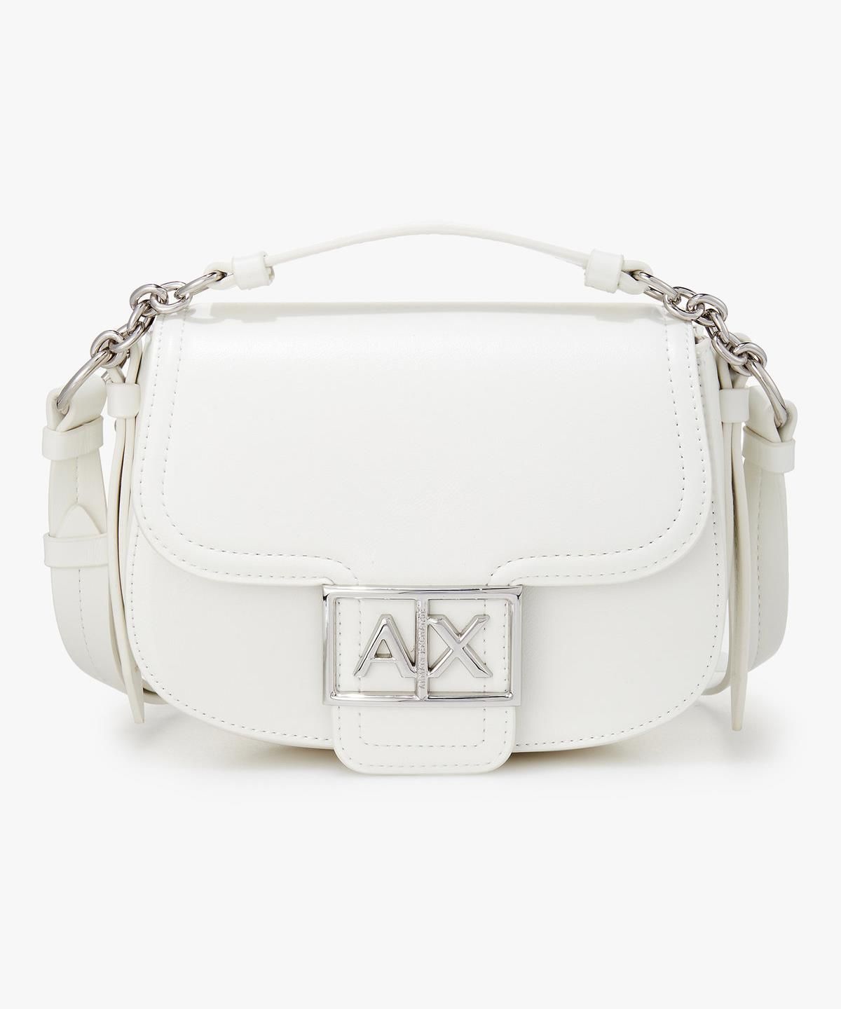 아르마니 익스체인지(ARMANI EXCHANGE) 여성 메탈 로고 스몰 크로스바디 새들백 _아이보리_A425170514
