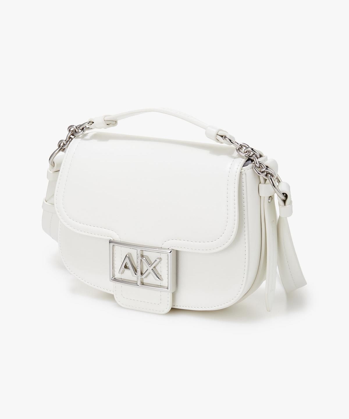 아르마니 익스체인지(ARMANI EXCHANGE) 여성 메탈 로고 스몰 크로스바디 새들백 _아이보리_A425170514