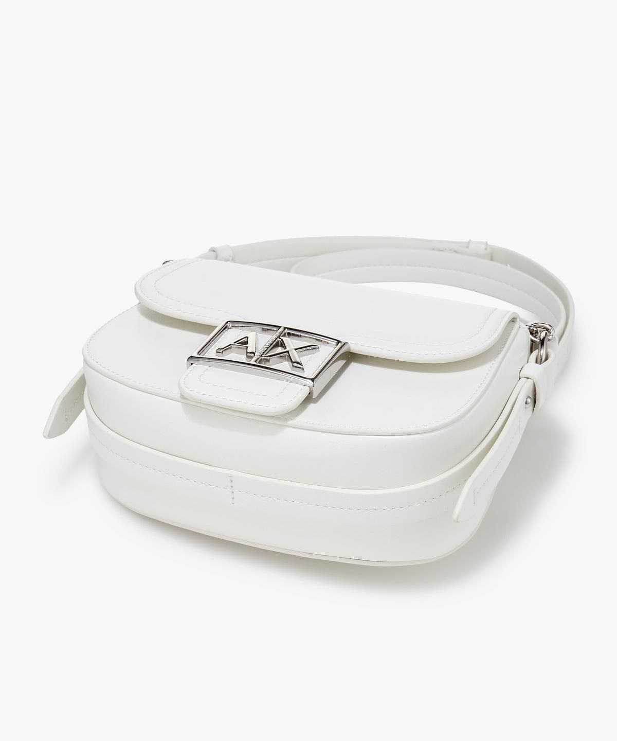 아르마니 익스체인지(ARMANI EXCHANGE) 여성 메탈 로고 스몰 크로스바디 새들백 _아이보리_A425170514
