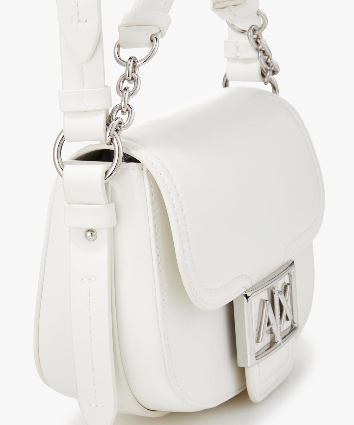 아르마니 익스체인지(ARMANI EXCHANGE) 여성 메탈 로고 스몰 크로스바디 새들백 _아이보리_A425170514