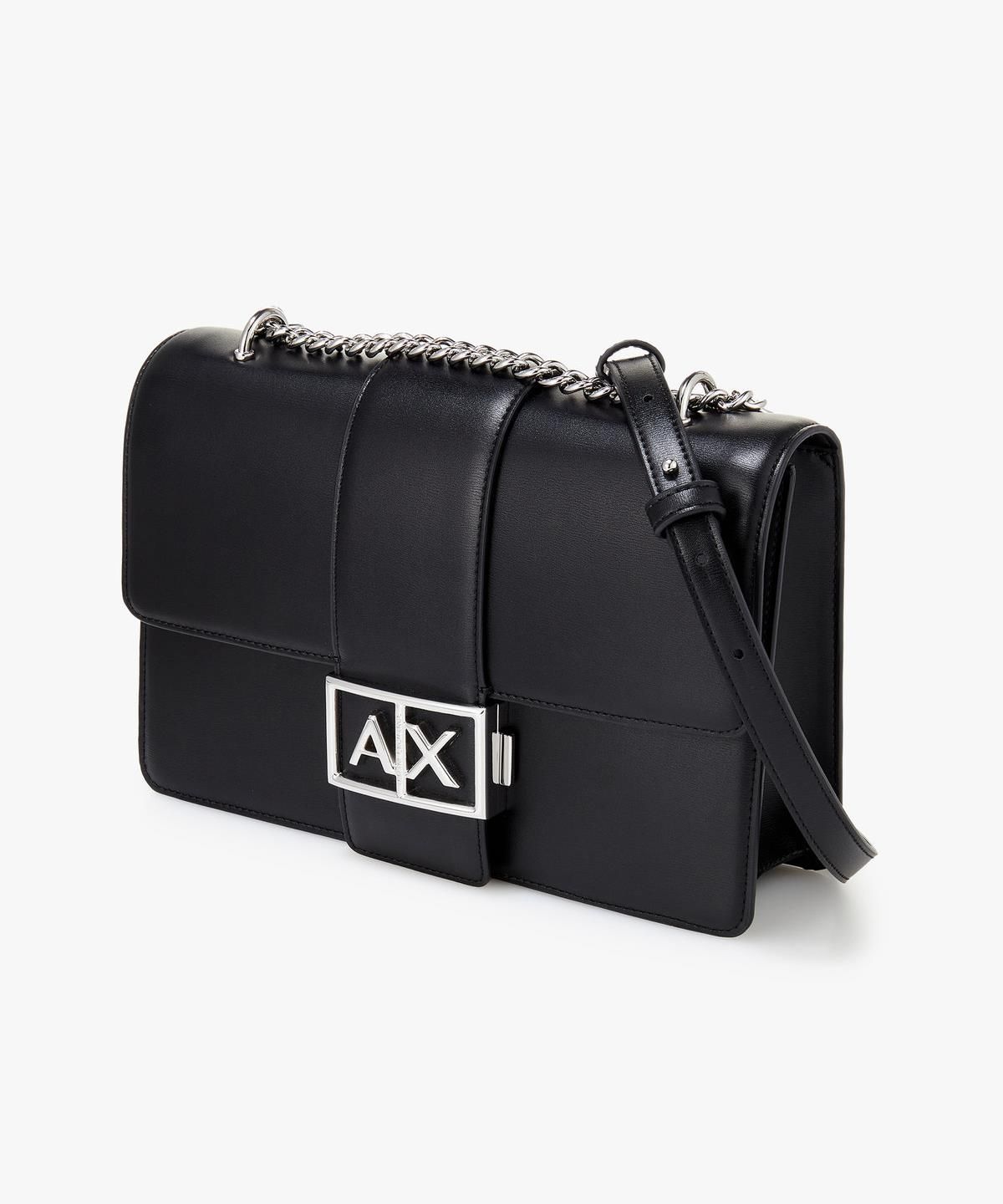 아르마니 익스체인지(ARMANI EXCHANGE) 여성 메탈 로고 인터로킹 숄더백 _블랙_A425170500