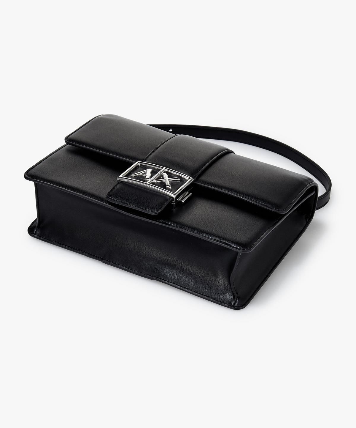 아르마니 익스체인지(ARMANI EXCHANGE) 여성 메탈 로고 인터로킹 숄더백 _블랙_A425170500