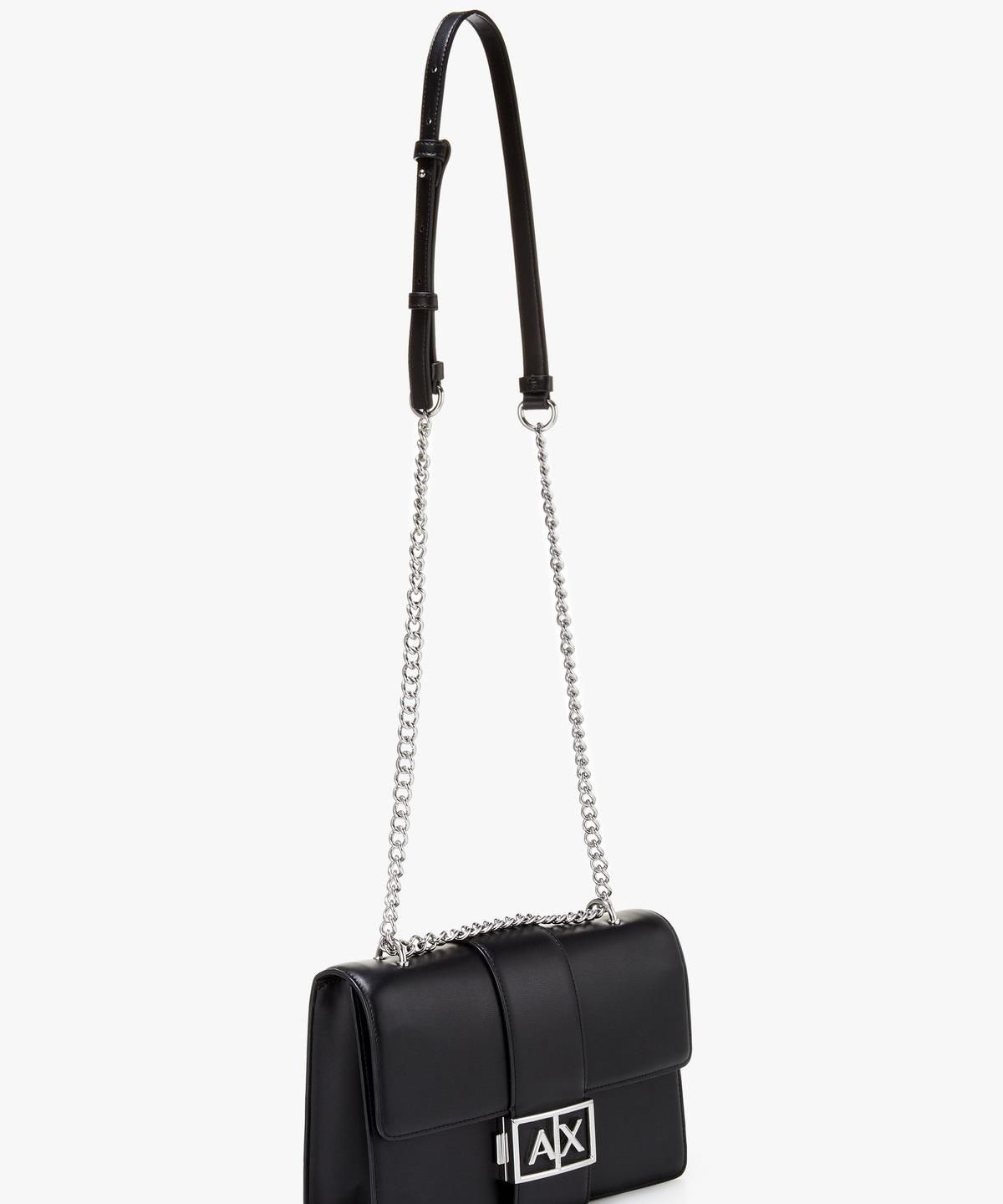 아르마니 익스체인지(ARMANI EXCHANGE) 여성 메탈 로고 인터로킹 숄더백 _블랙_A425170500
