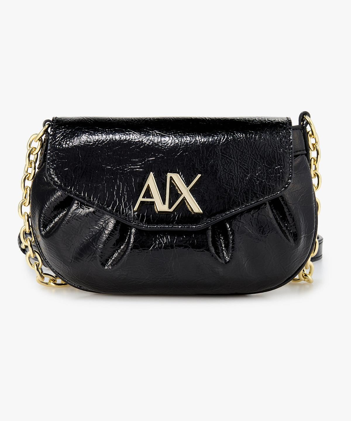 아르마니 익스체인지(ARMANI EXCHANGE) 여성 메탈 로고 링클 미니 백 _블랙_A426170502