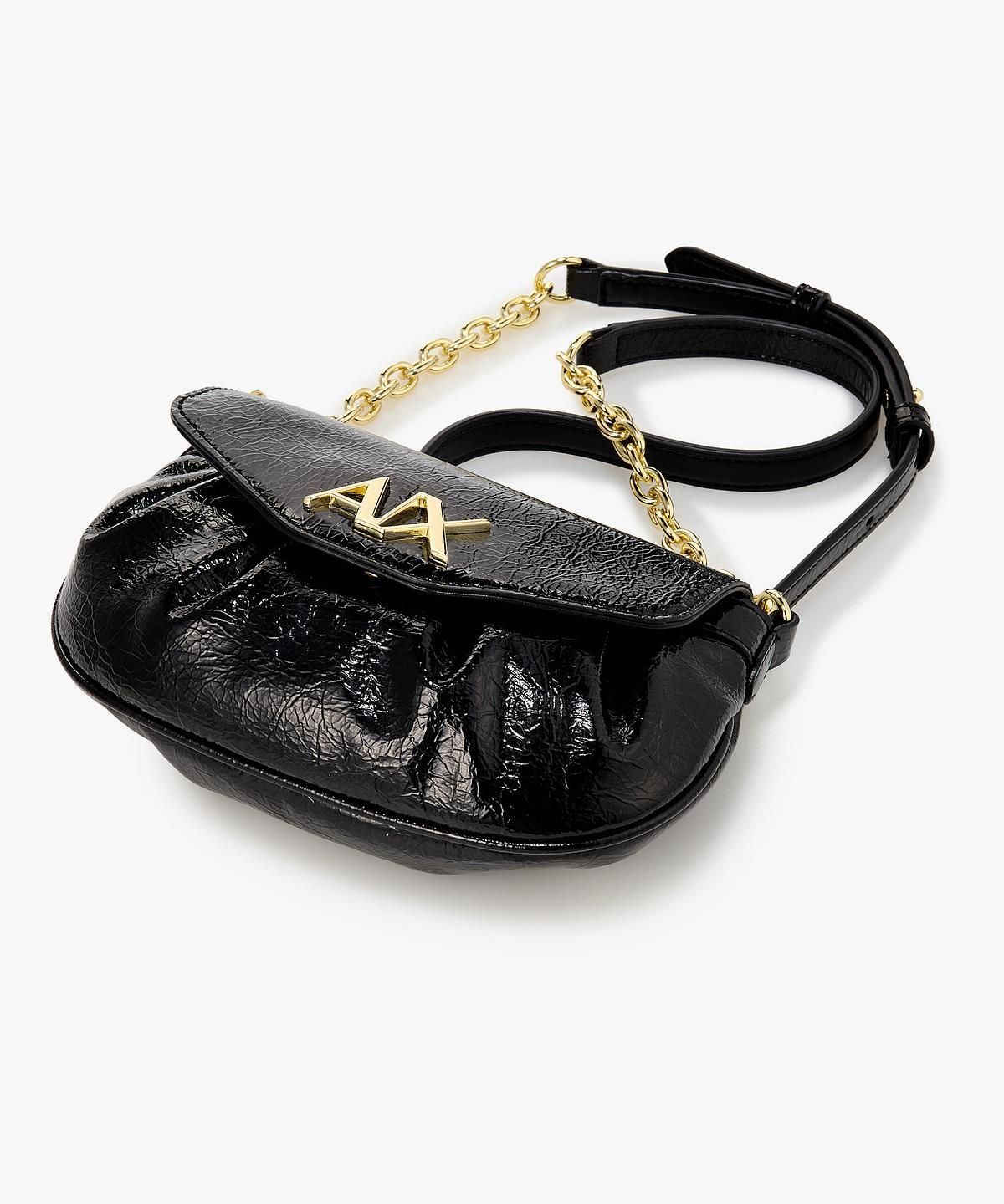 아르마니 익스체인지(ARMANI EXCHANGE) 여성 메탈 로고 링클 미니 백 _블랙_A426170502