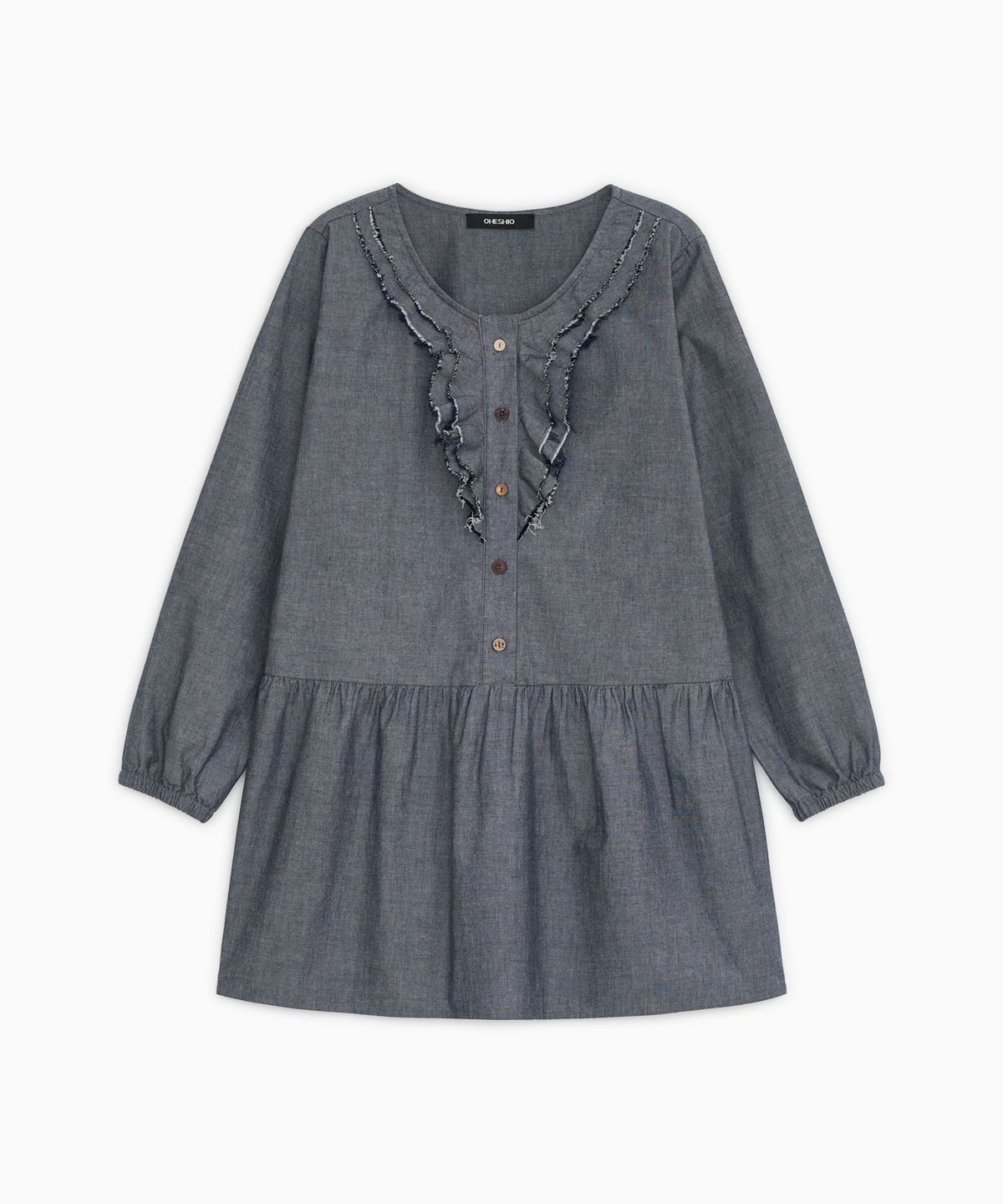 오헤시오(OHESHIO) VINTAGE RUFFLE DRESS, DENIM