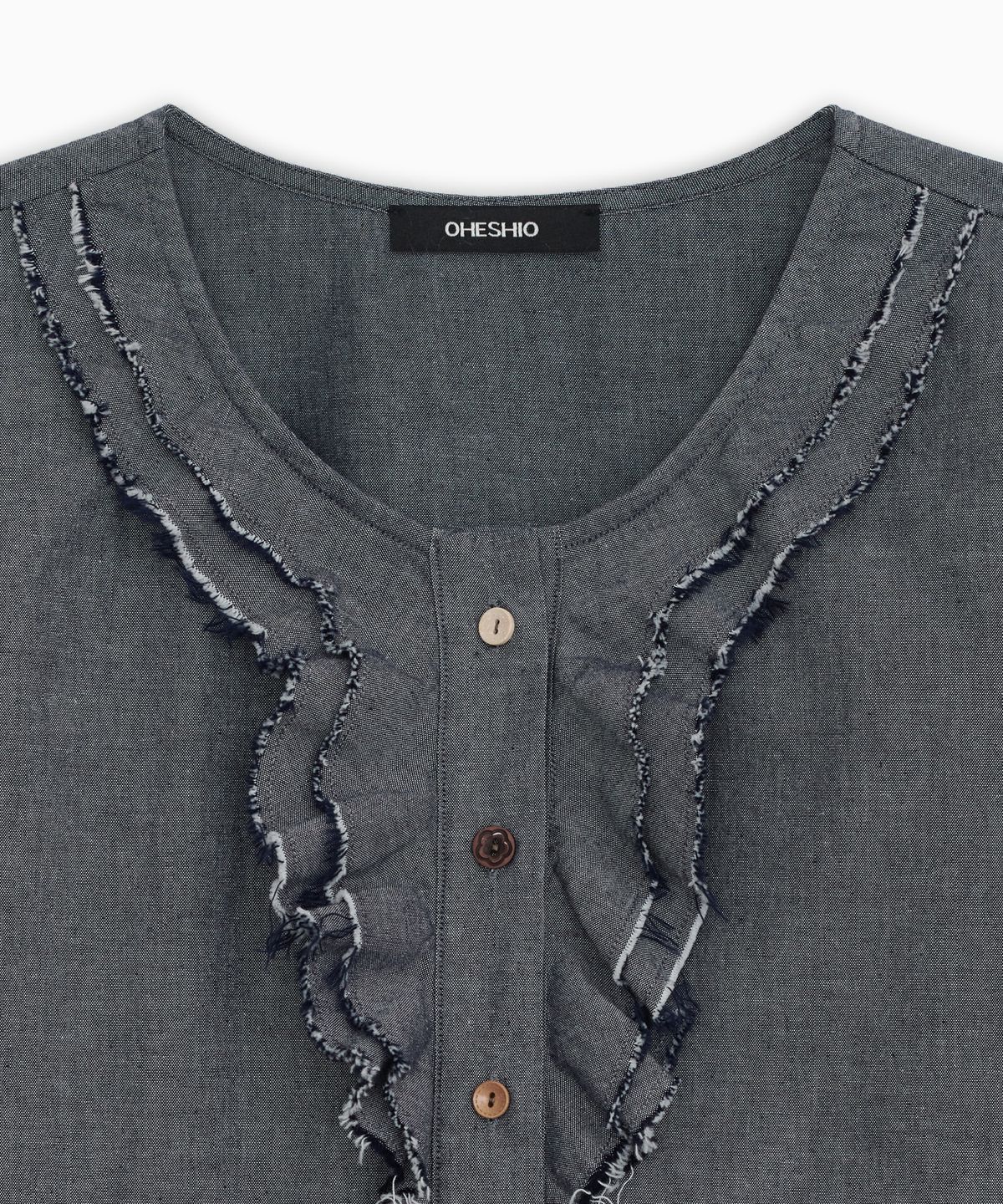 오헤시오(OHESHIO) VINTAGE RUFFLE DRESS, DENIM