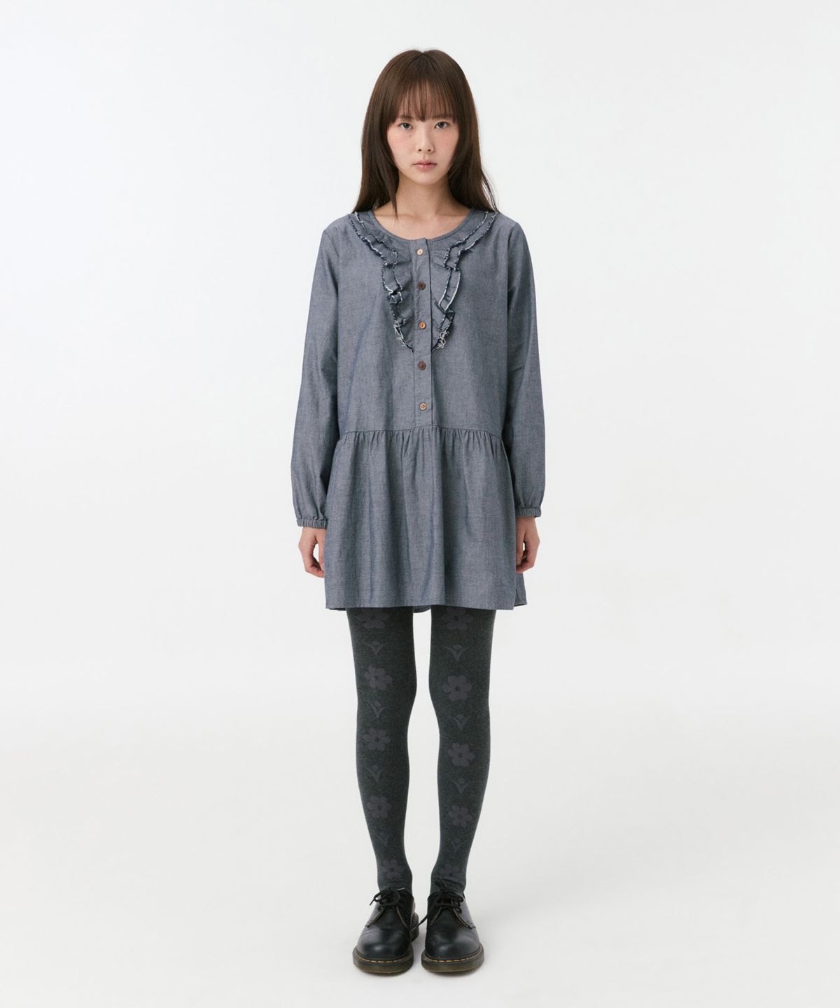 오헤시오(OHESHIO) VINTAGE RUFFLE DRESS, DENIM