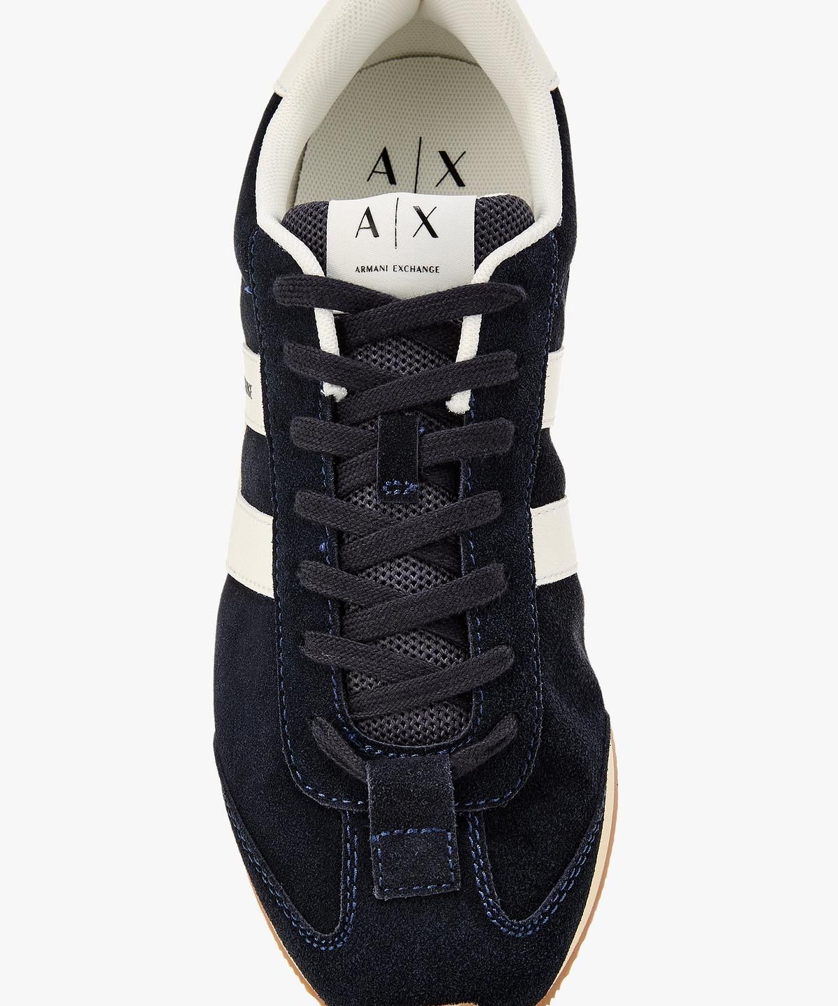 아르마니 익스체인지(ARMANI EXCHANGE) 남성 로고 패치 스웨이드 스니커즈 _다크 네이비_A416175006