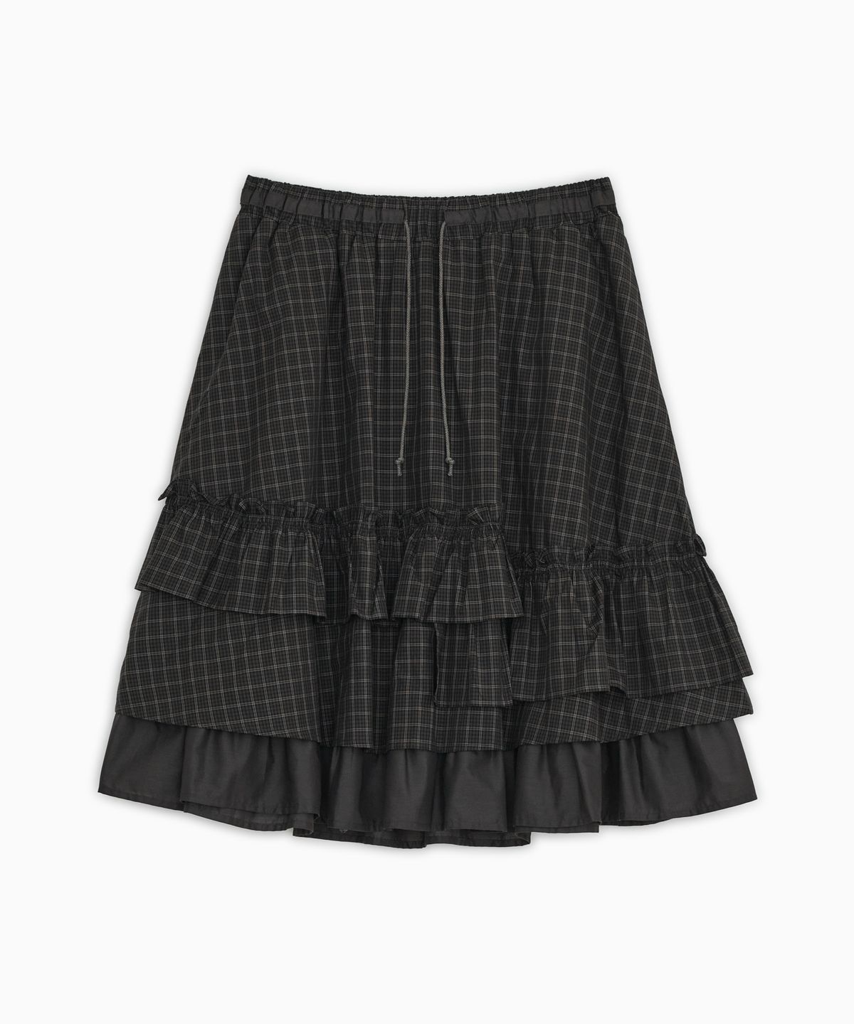 오헤시오(OHESHIO) CHECK FRILL MIDI SKIRT, BROWN