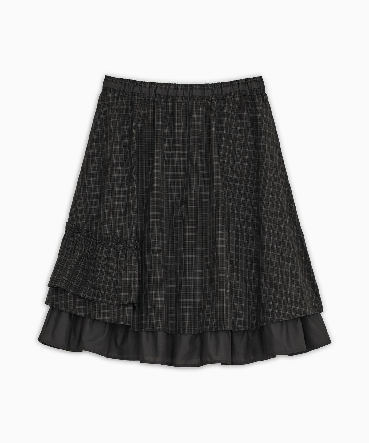 오헤시오(OHESHIO) CHECK FRILL MIDI SKIRT, BROWN