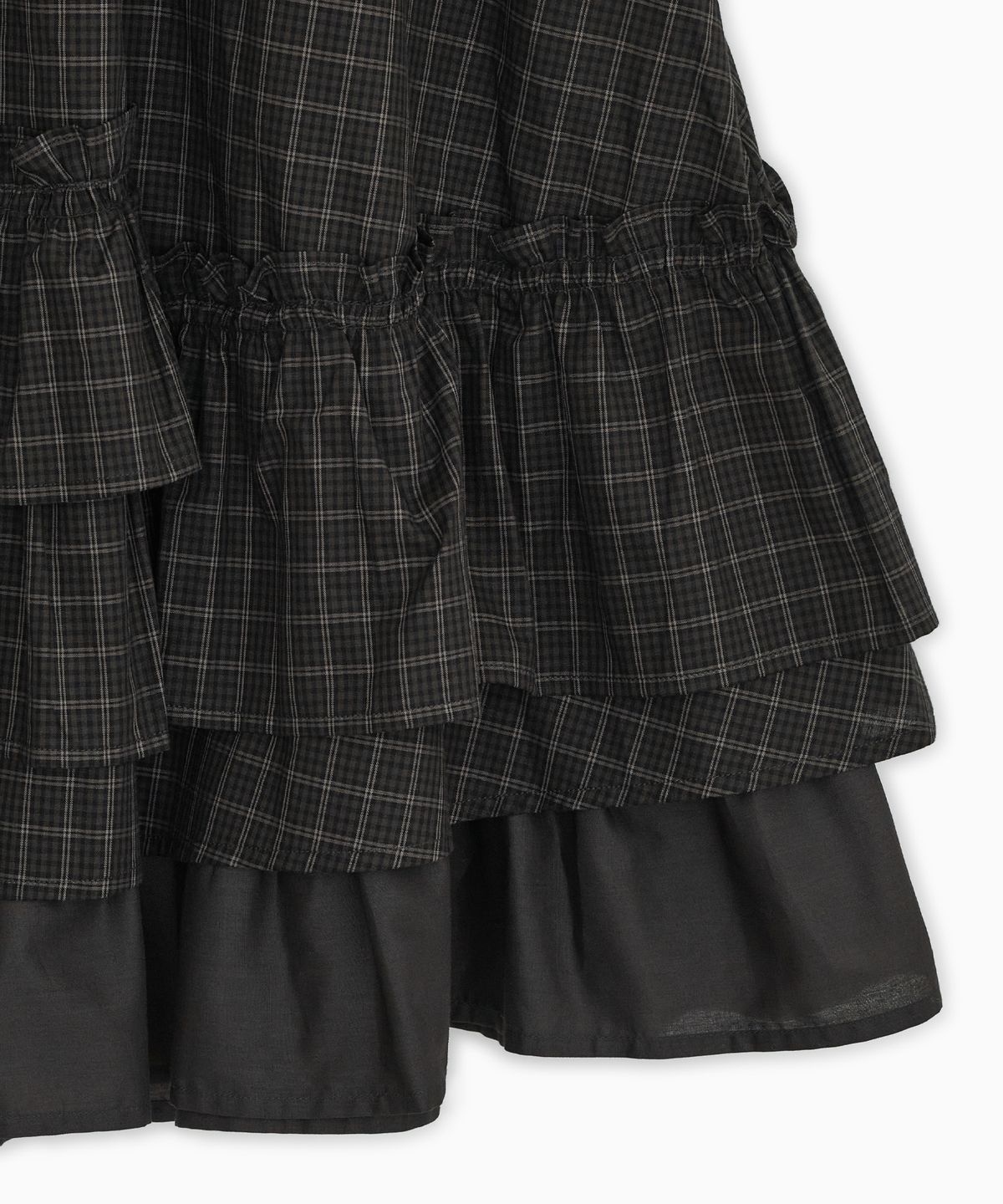 오헤시오(OHESHIO) CHECK FRILL MIDI SKIRT, BROWN