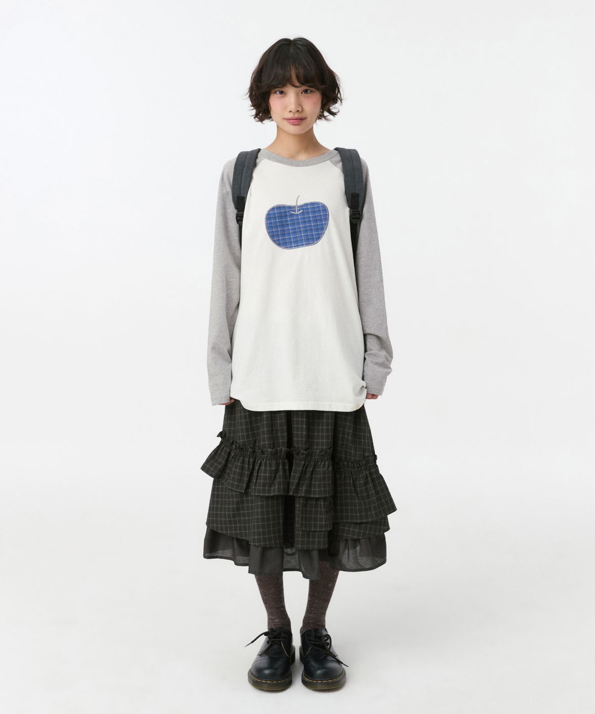 오헤시오(OHESHIO) CHECK FRILL MIDI SKIRT, BROWN