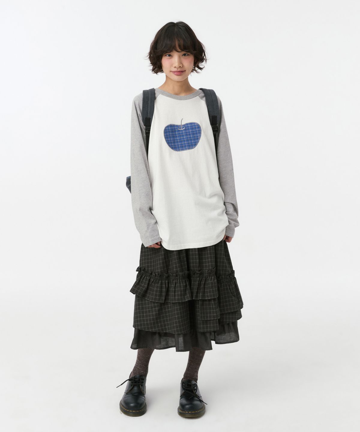 오헤시오(OHESHIO) CHECK FRILL MIDI SKIRT, BROWN