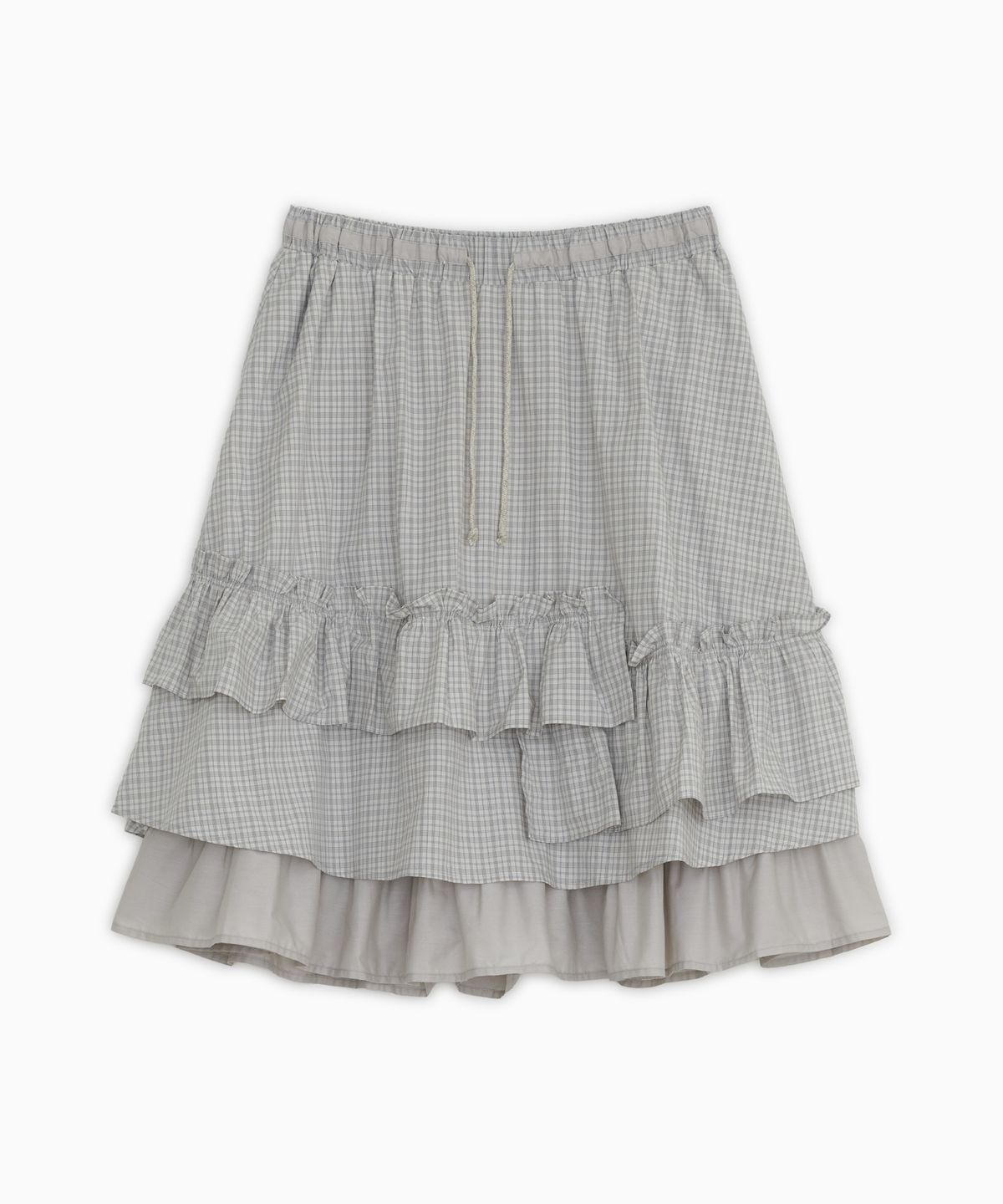 오헤시오(OHESHIO) CHECK FRILL MIDI SKIRT, LIGHT BEIGE
