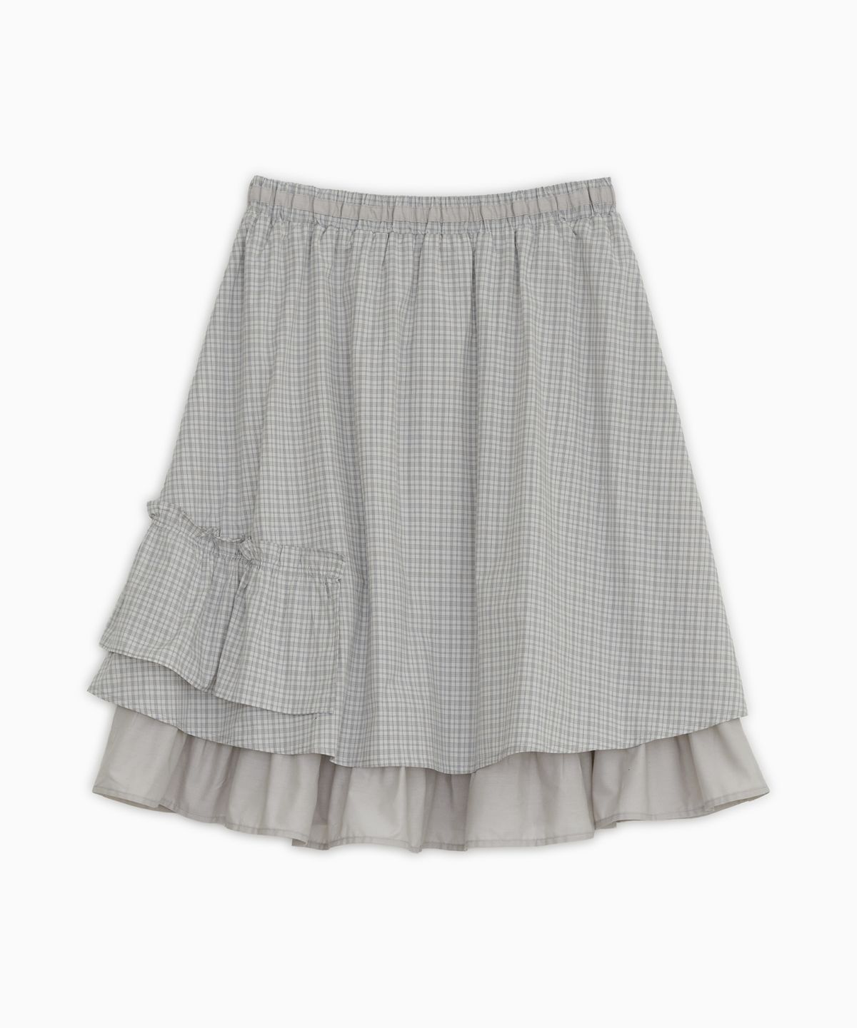 오헤시오(OHESHIO) CHECK FRILL MIDI SKIRT, LIGHT BEIGE