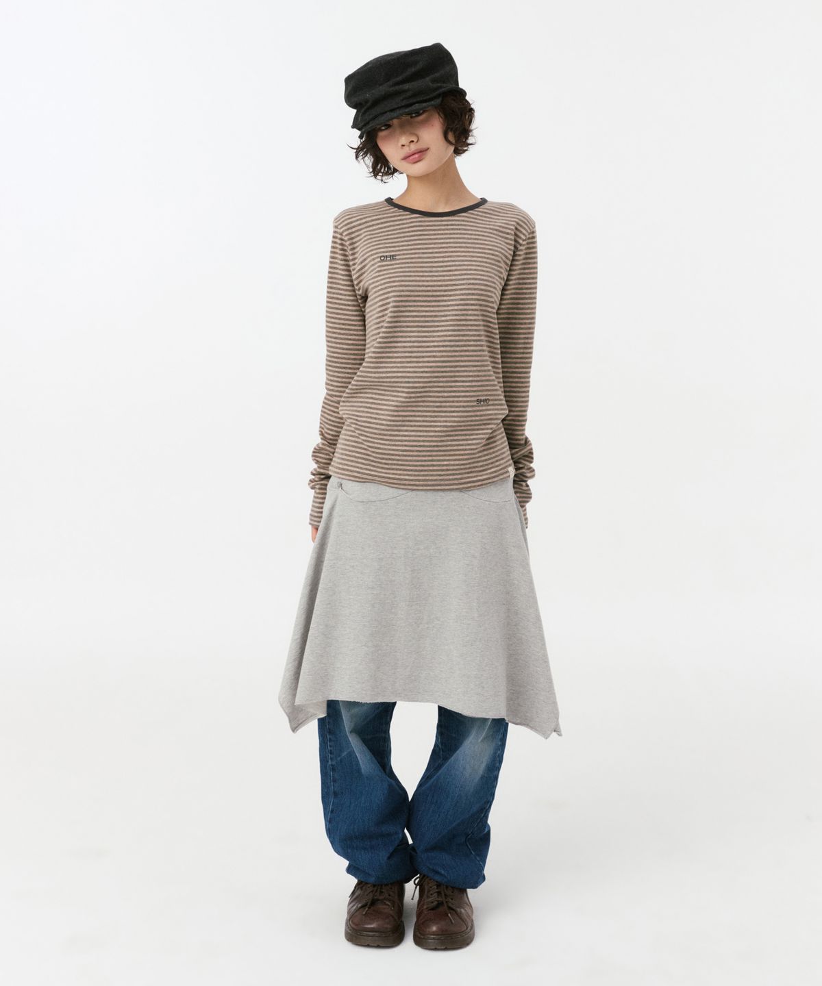 오헤시오(OHESHIO) TWO WAY ASYMMETRIC JERSEY SKIRT, GRAY