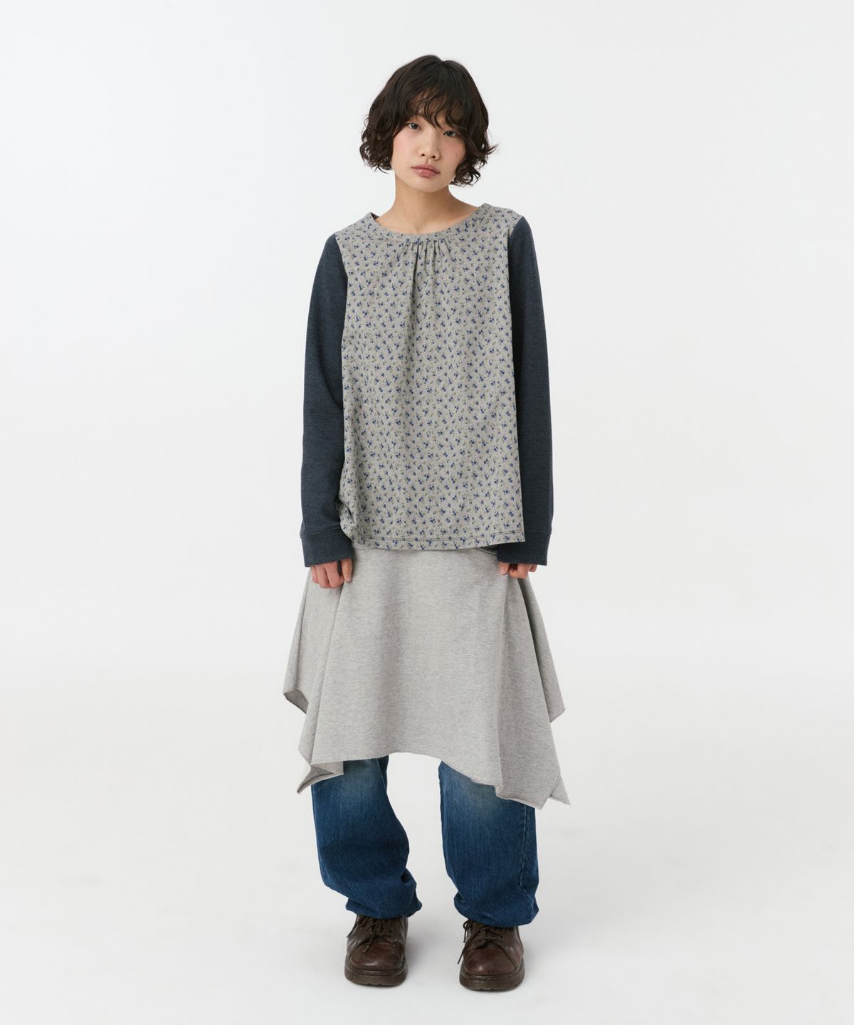 오헤시오(OHESHIO) TWO WAY ASYMMETRIC JERSEY SKIRT, GRAY