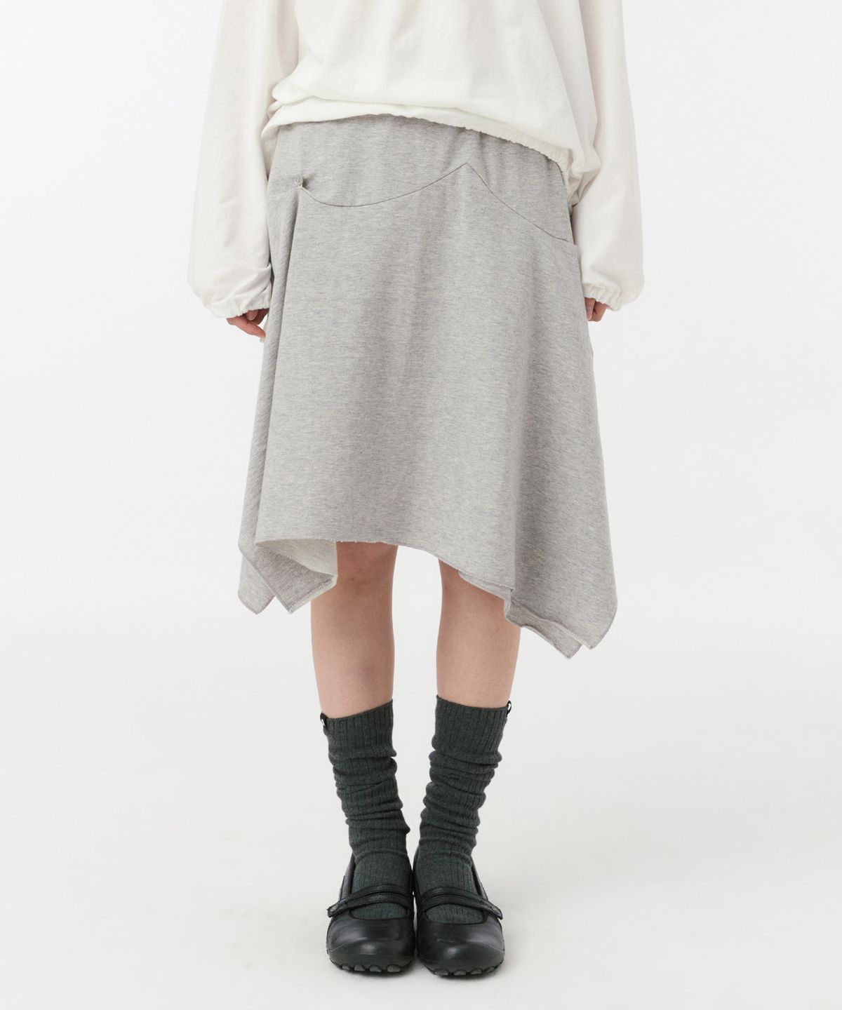 오헤시오(OHESHIO) TWO WAY ASYMMETRIC JERSEY SKIRT, GRAY