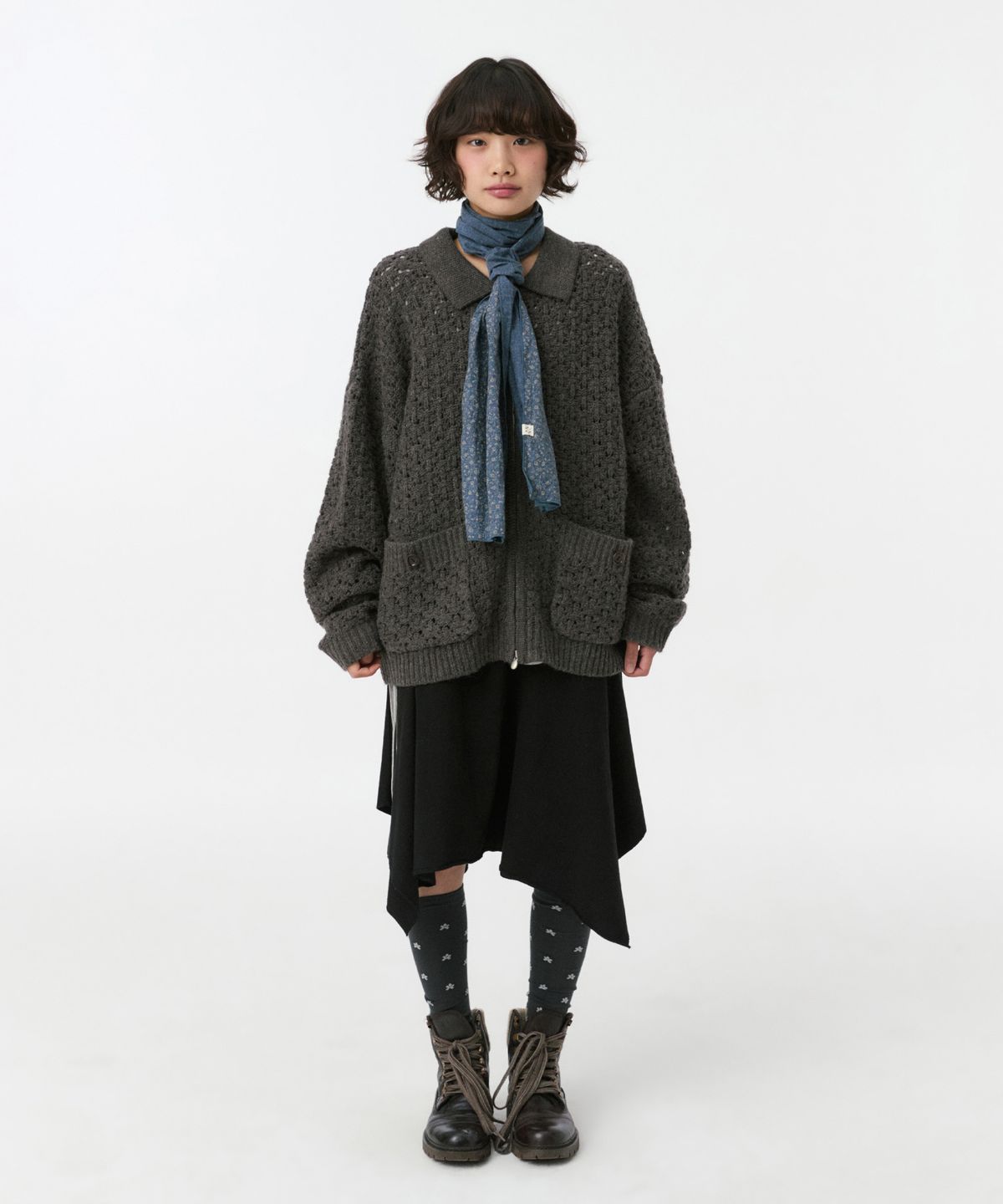 오헤시오(OHESHIO) TWO WAY ASYMMETRIC JERSEY SKIRT, BLACK