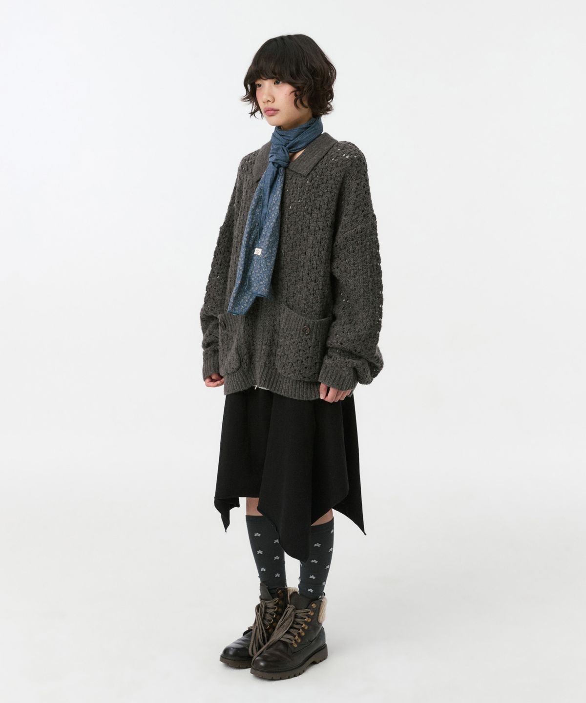 오헤시오(OHESHIO) TWO WAY ASYMMETRIC JERSEY SKIRT, BLACK