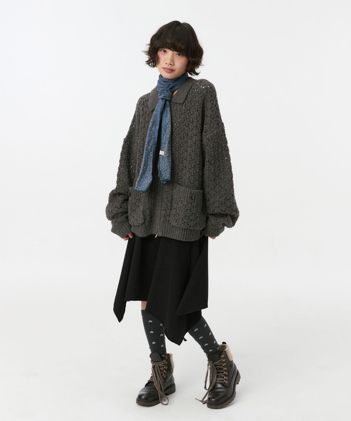 오헤시오(OHESHIO) TWO WAY ASYMMETRIC JERSEY SKIRT, BLACK