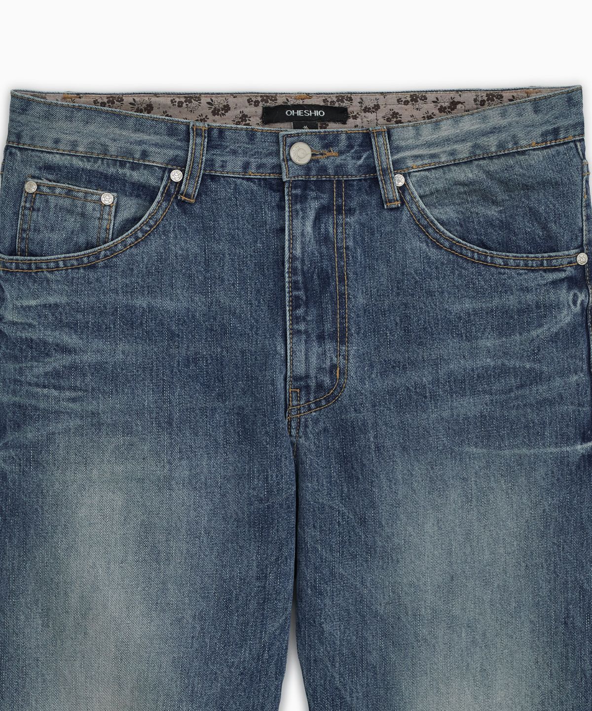 오헤시오(OHESHIO) VINTAGE EMBROIDERED DENIM PANTS, BLUE