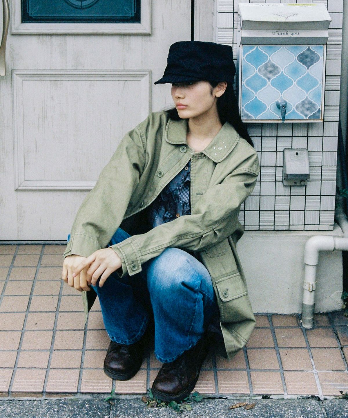 오헤시오(OHESHIO) VINTAGE EMBROIDERED DENIM PANTS, BLUE