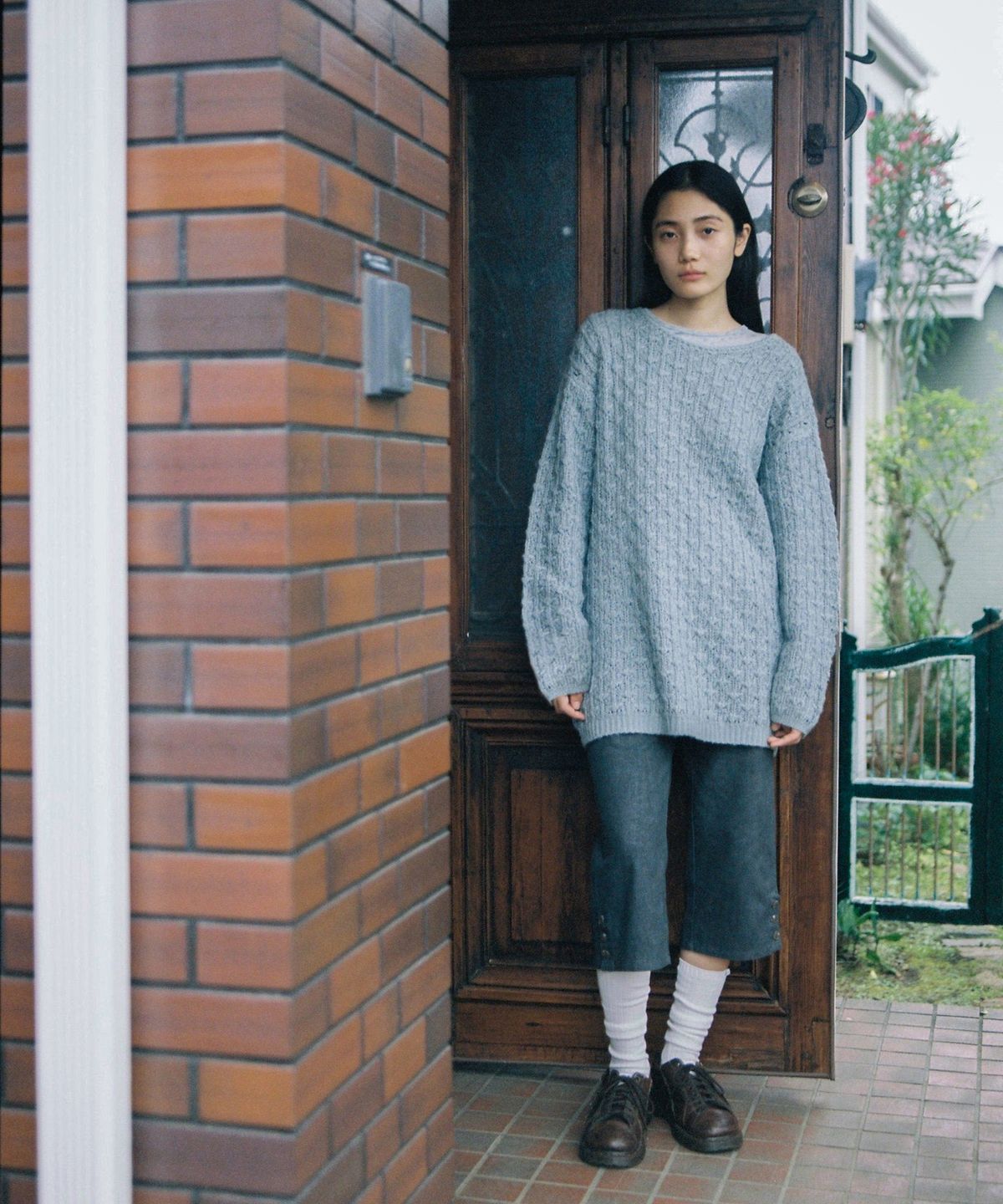 오헤시오(OHESHIO) VINTAGE DOT BUTTON CAPRI PANTS, BEIGE