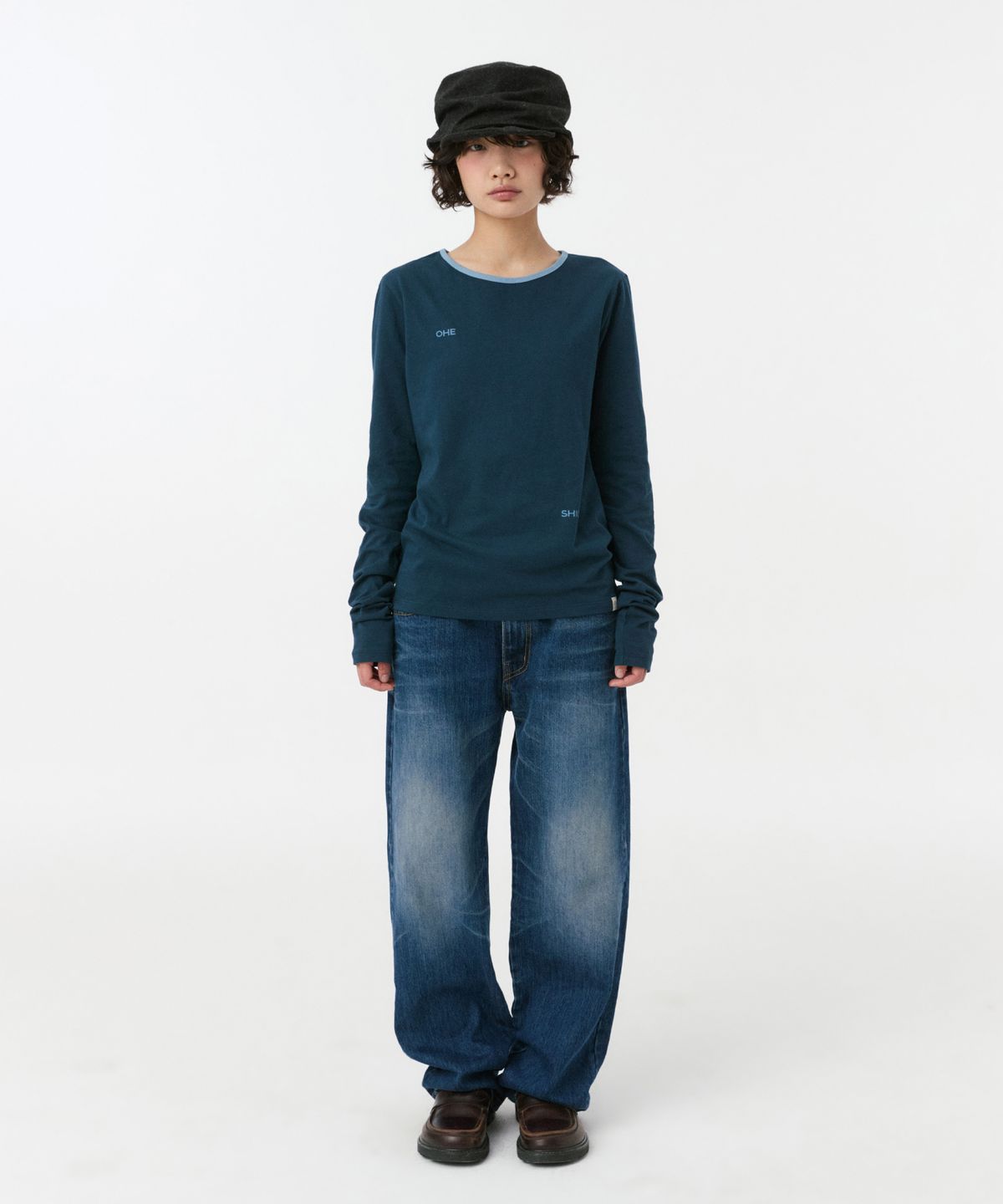 오헤시오(OHESHIO) LETTERING LOGO LONG SLEEVE, NAVY