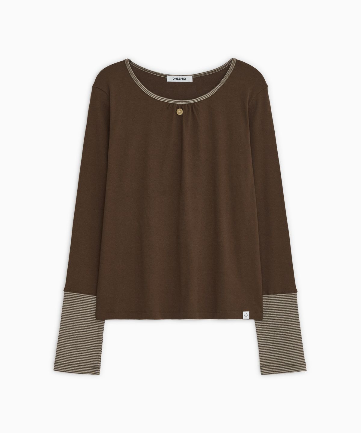 오헤시오(OHESHIO) SHIRRING COLOR BLOCK LONG SLEEVE, BROWN