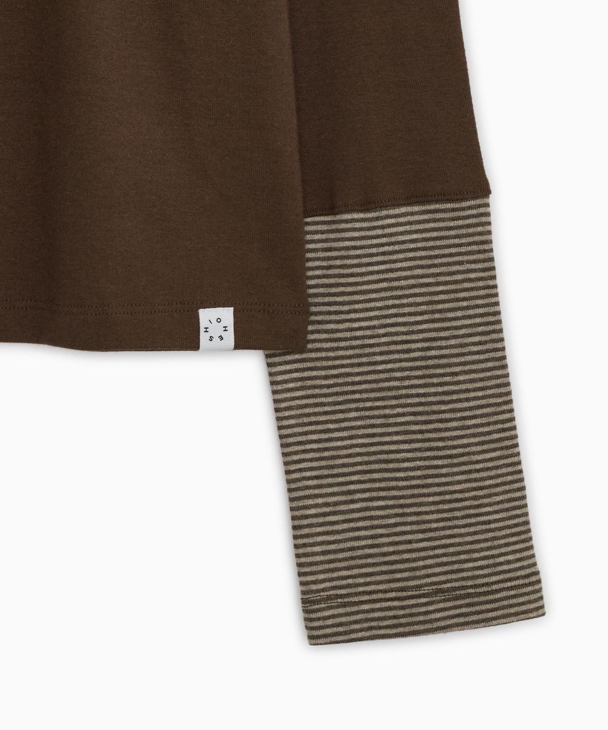오헤시오(OHESHIO) SHIRRING COLOR BLOCK LONG SLEEVE, BROWN