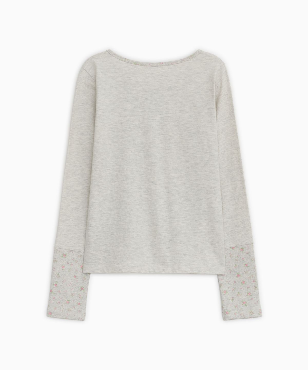 오헤시오(OHESHIO) SHIRRING COLOR BLOCK LONG SLEEVE, FLORAL OATMEAL