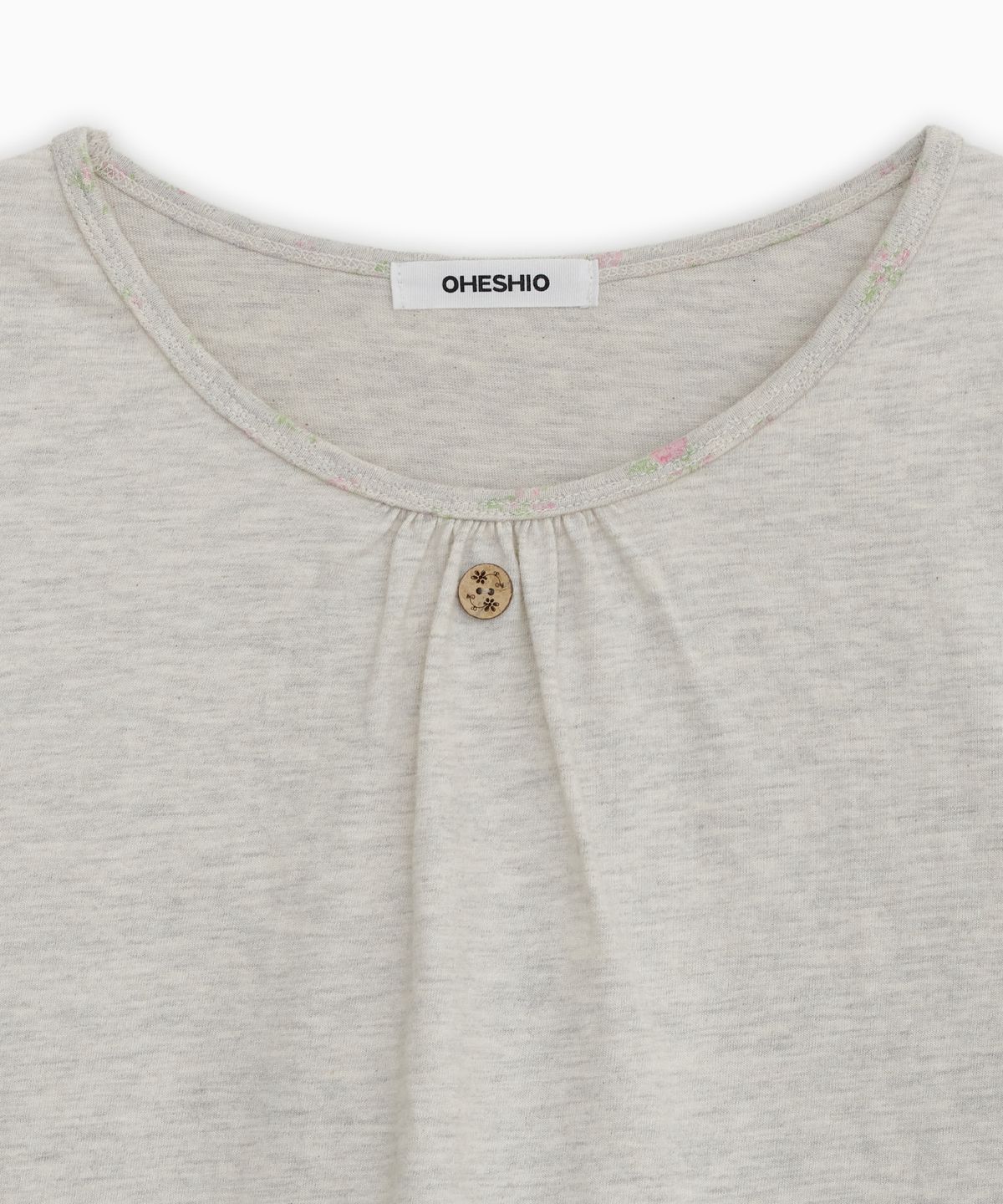 오헤시오(OHESHIO) SHIRRING COLOR BLOCK LONG SLEEVE, FLORAL OATMEAL