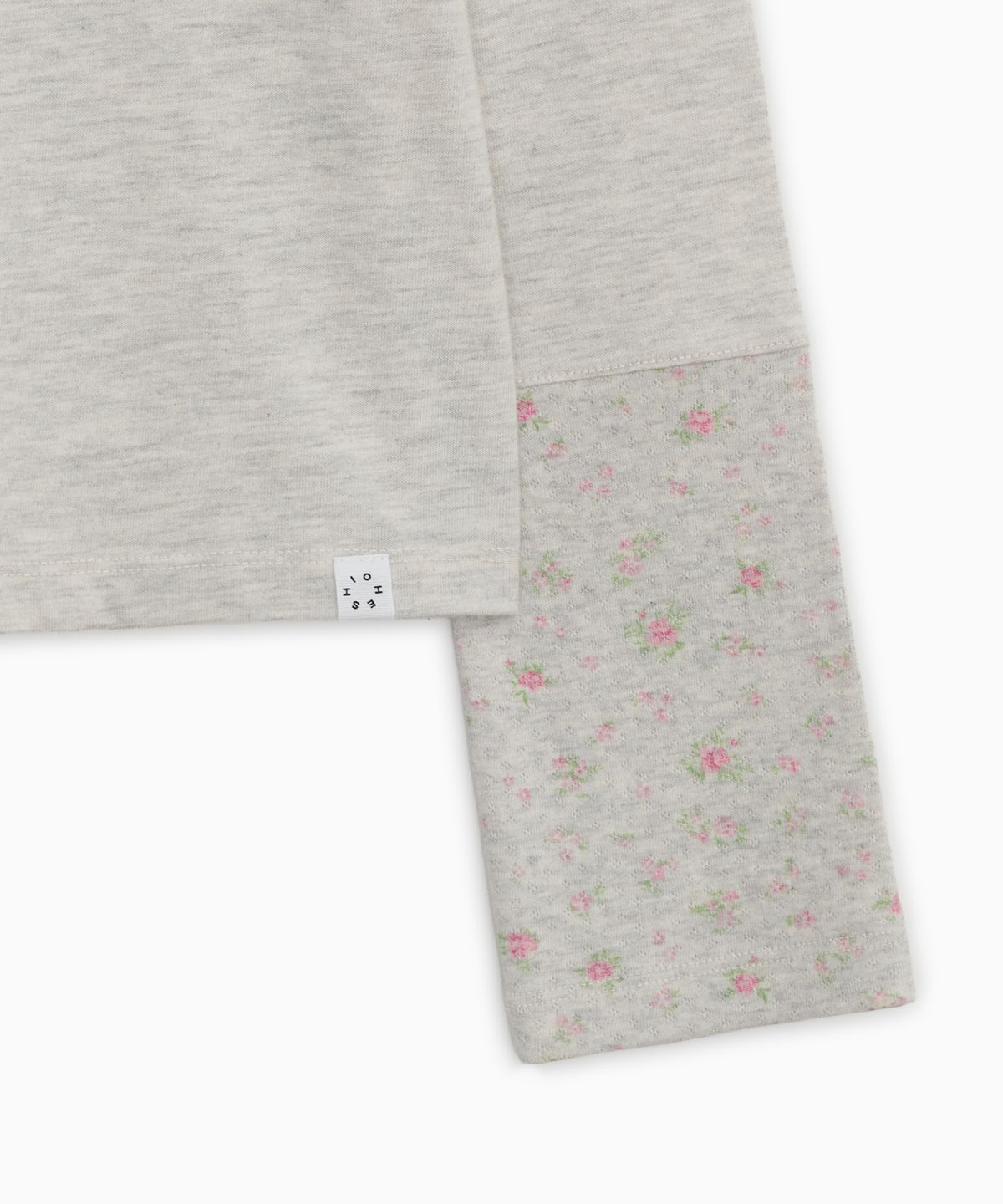 오헤시오(OHESHIO) SHIRRING COLOR BLOCK LONG SLEEVE, FLORAL OATMEAL