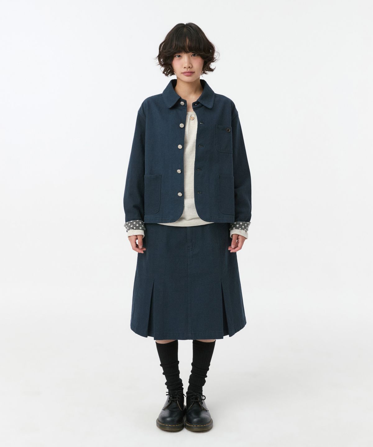 오헤시오(OHESHIO) SHIRRING COLOR BLOCK LONG SLEEVE, FLORAL OATMEAL