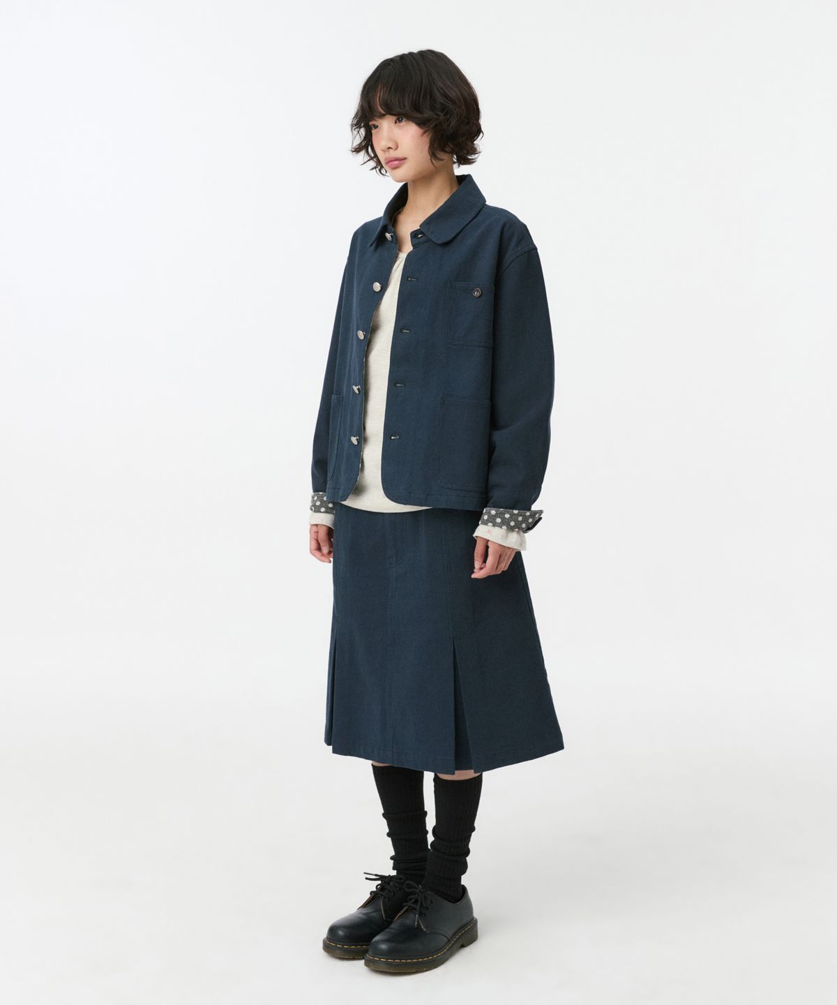 오헤시오(OHESHIO) SHIRRING COLOR BLOCK LONG SLEEVE, FLORAL OATMEAL