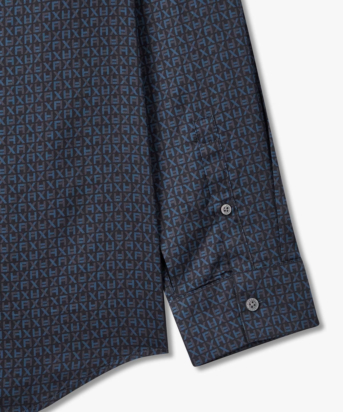 아르마니 익스체인지(ARMANI EXCHANGE) 남성 로고 패턴 레귤러 핏 셔츠 _블루_A416120001