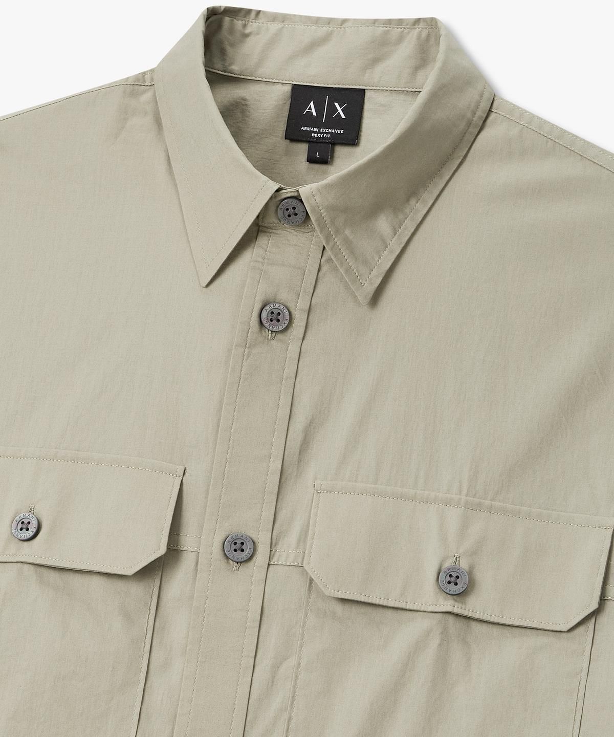 아르마니 익스체인지(ARMANI EXCHANGE) 남성 플랩 포켓 숏 슬리브 박시 핏 셔츠 _카키_A416120008