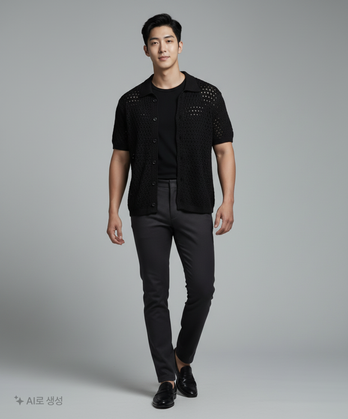 메종미네드(MAISON MINED) PUNCHING KNIT HALF CARDIGAN BLACK 2XL