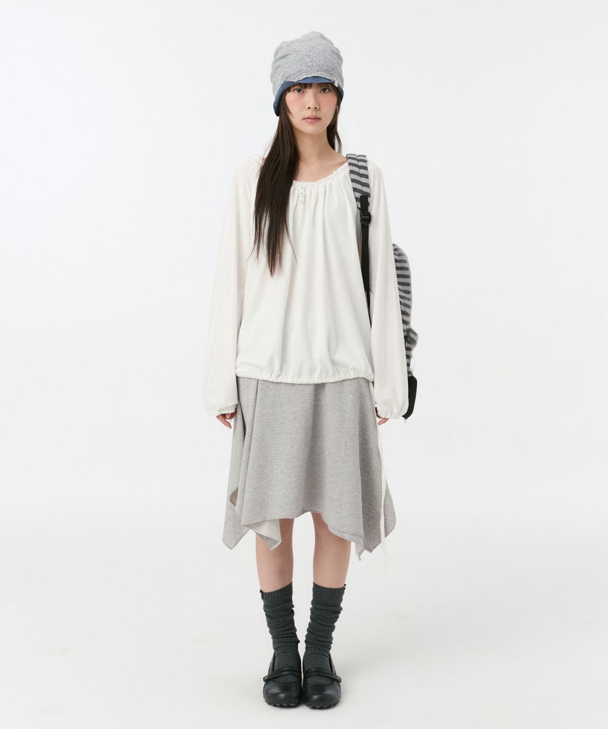 오헤시오(OHESHIO) STRING BOAT NECK JERSEY BLOUSE, WHITE