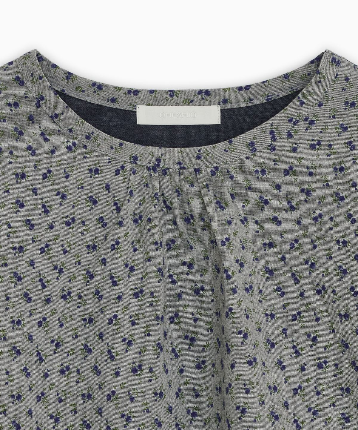 오헤시오(OHESHIO) FLORAL WOVEN PANEL LONG SLEEVE, NAVY