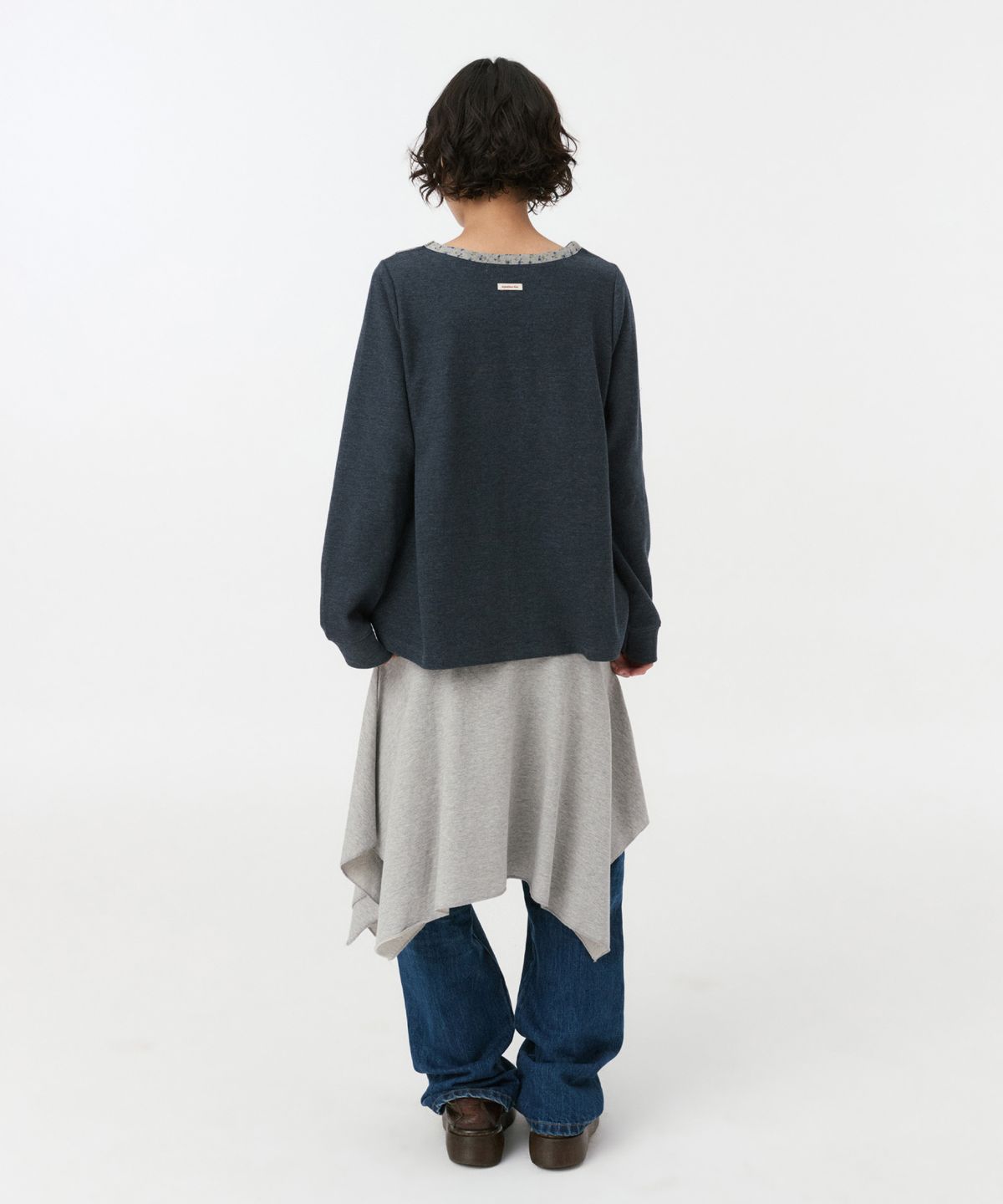오헤시오(OHESHIO) FLORAL WOVEN PANEL LONG SLEEVE, NAVY