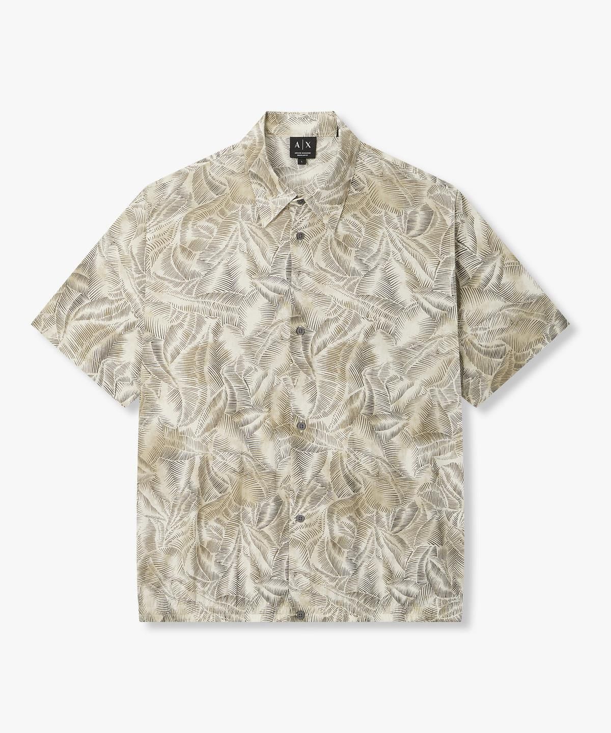 아르마니 익스체인지(ARMANI EXCHANGE) 남성 올오버 리프 프린트 밴딩 헴 셔츠 _베이지_A416120010