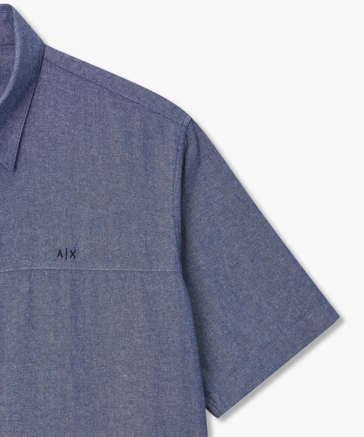 아르마니 익스체인지(ARMANI EXCHANGE) 남성 자수 로고 숏 슬리브 코튼 셔츠 _블루_A416120004