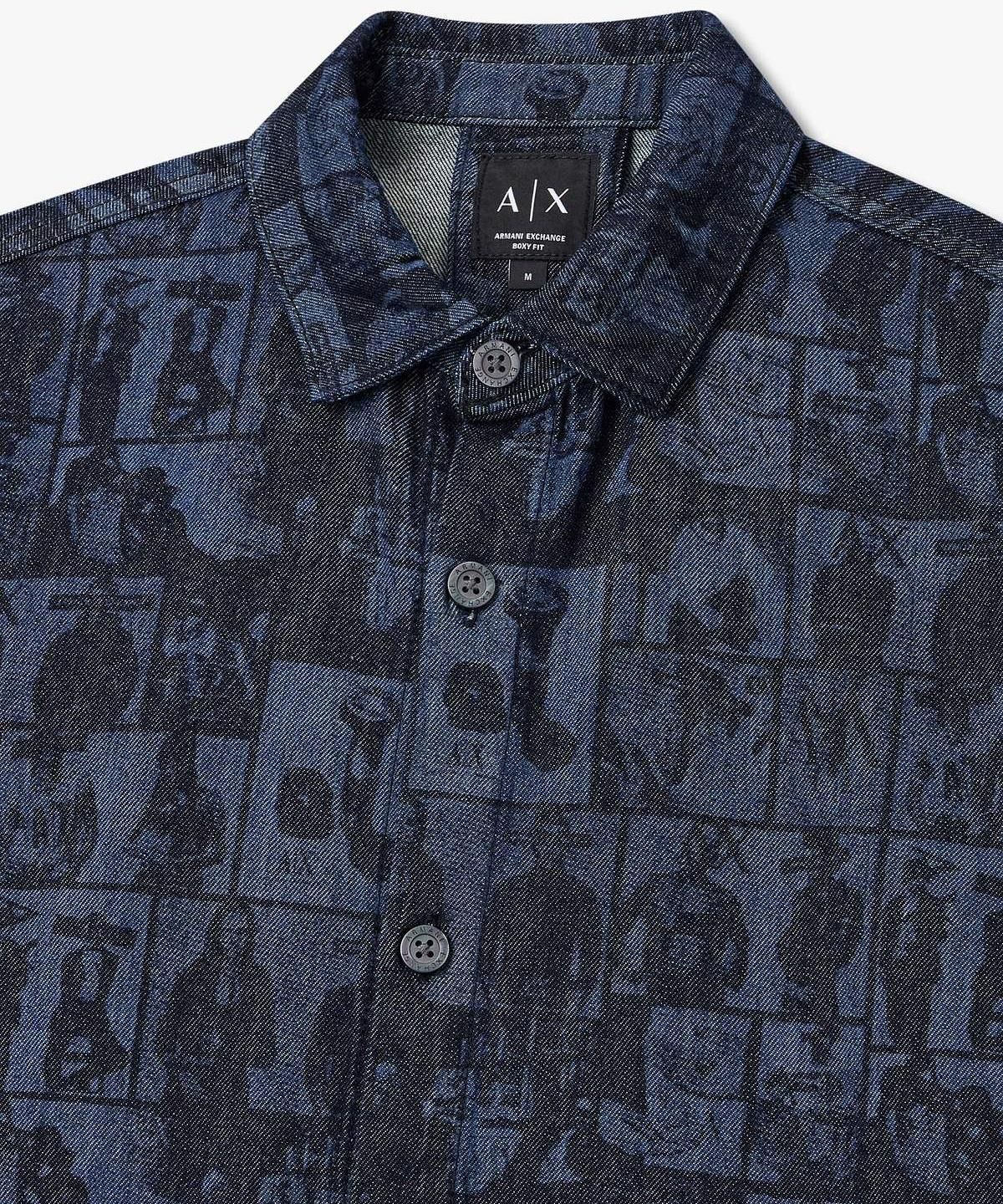 아르마니 익스체인지(ARMANI EXCHANGE) 남성 패턴드 워싱 데님 셔츠 _네이비_A416120007