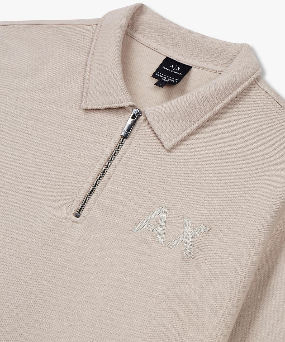 아르마니 익스체인지(ARMANI EXCHANGE) 남성 자수 로고 하프 집업 맨투맨 _베이지_A414331007
